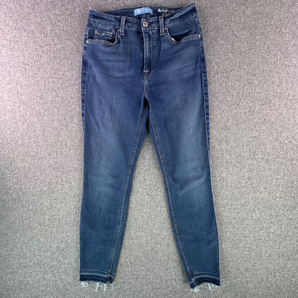 7 For All Mankind Jeans Womens 27 High Waist Ankle Skinny Blue b(air) Raw Hem